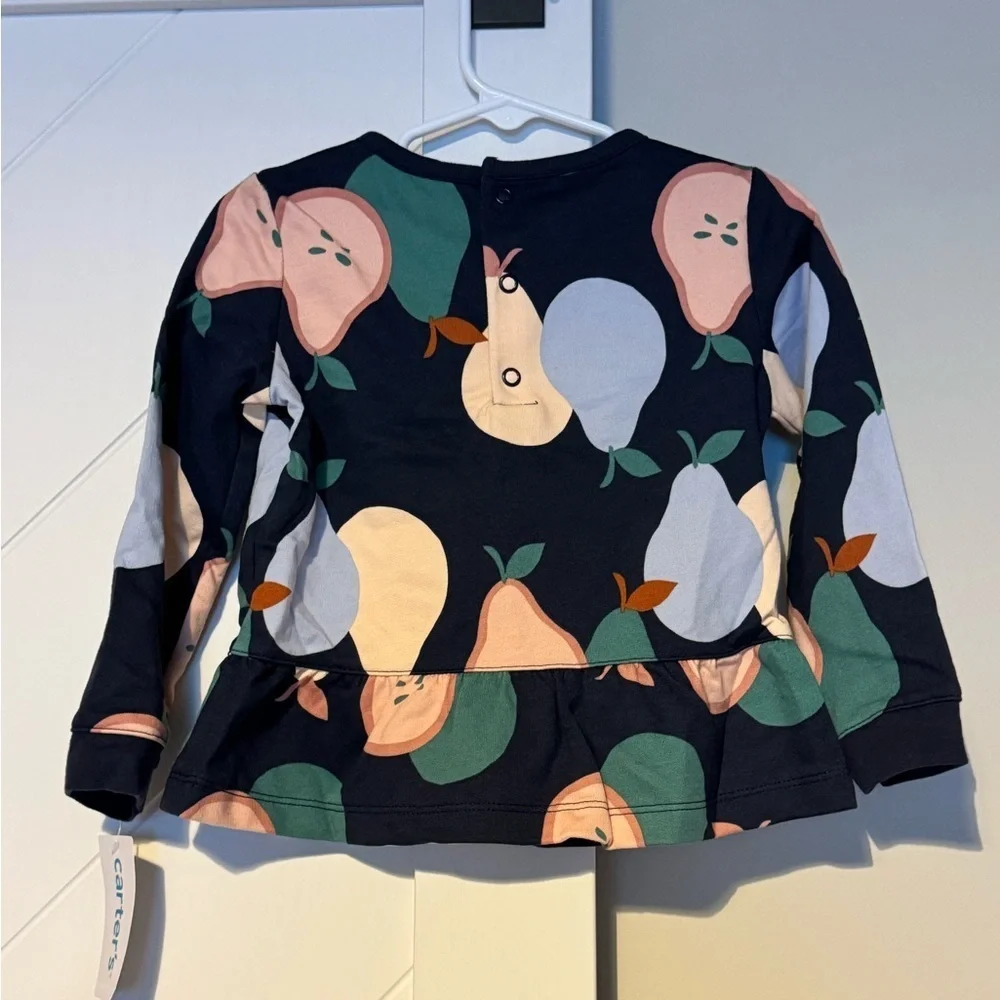Carter's Pear Print Long Sleeve Peplum Top NWT Size 24 months